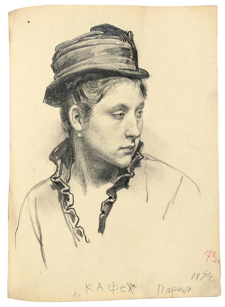 Şapkalı Kadın Başı Yana Döndü, 1874 by Ilya Efimovich Repin