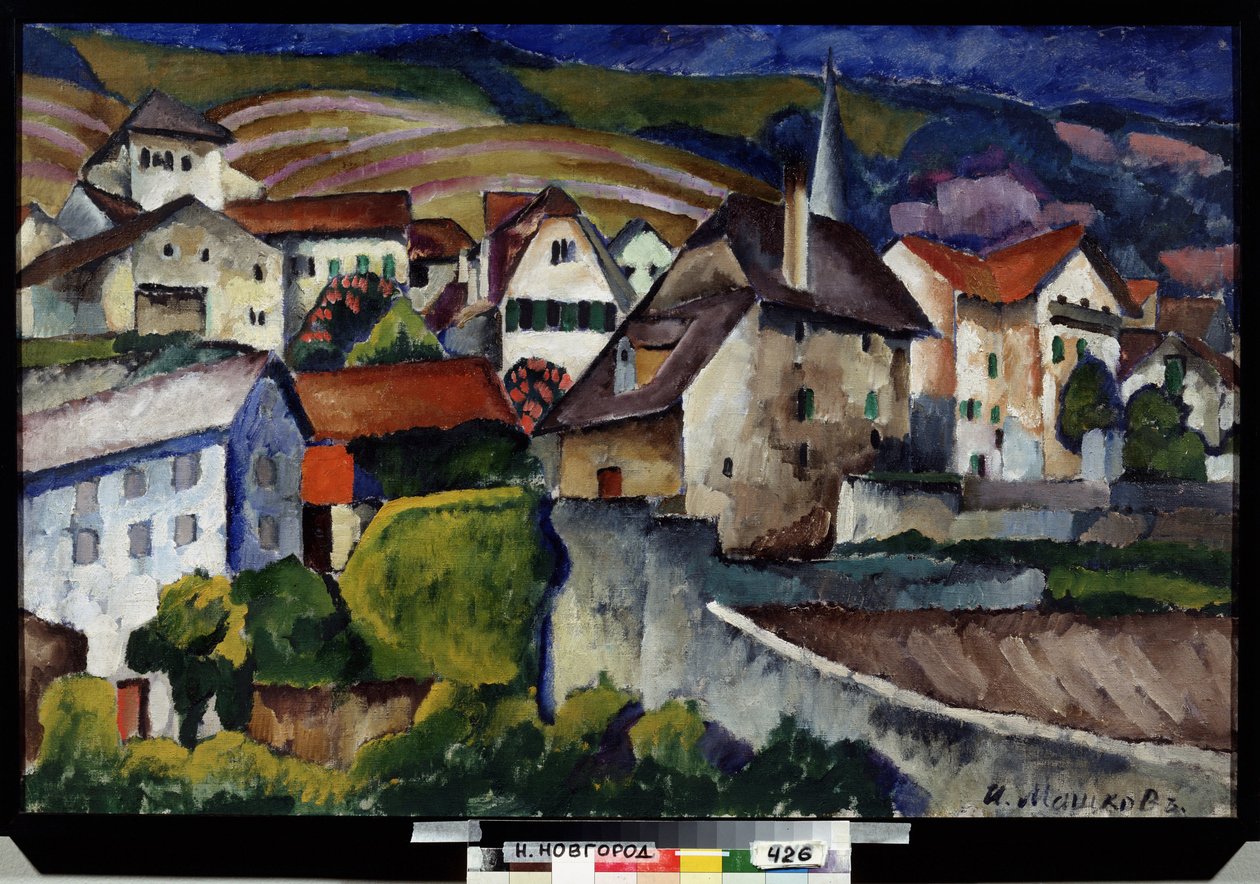 İsviçre'de Küçük Bir Kasaba. Ilya Ivanovich Mashkov'un (Ilia Mashkov, Matchkov) (1881-1944) tablosu, tuval üzerine yağlıboya by Ilya Ivanovich Mashkov