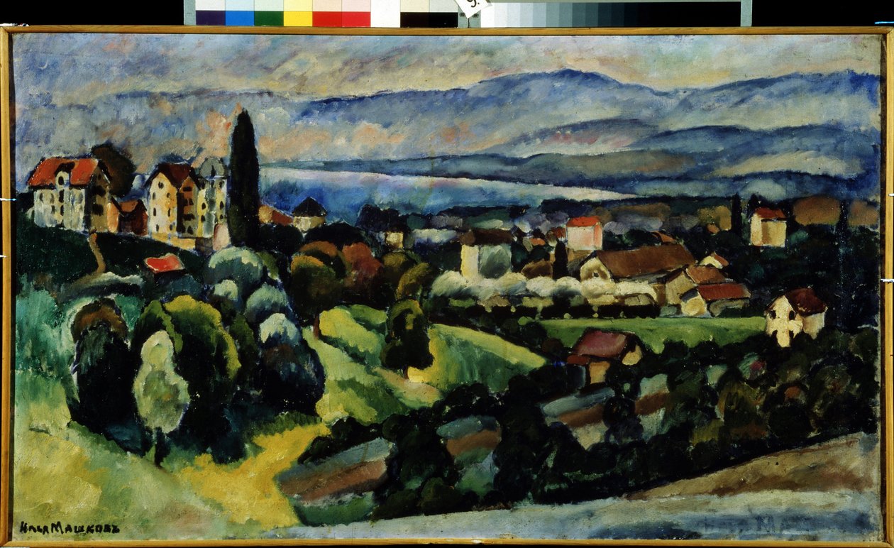 Nervi Kasabasının Görünümü (İtalya) Yaz aylarında Cenova yakınlarındaki İtalyan Rivierası kıyısındaki manzara ve küçük kasabanın tanımı. Ilya Ivanovich Mashkov'un (Ilia Mashkov, Matchkov) (1881-1944) tablosu, tuval üzerine yağlı boya. by Ilya Ivanovich Mashkov