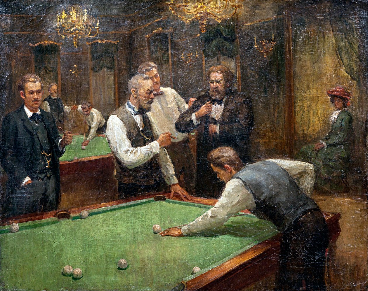 Galkin için Bilardo Oyuncuları, Ilya Savvich (Ilia Sawic Galkin) (1860-1915), - Tuval üzerine yağlı boya, 61x76,5 - Özel Koleksiyon by Ilya Savich Galkin