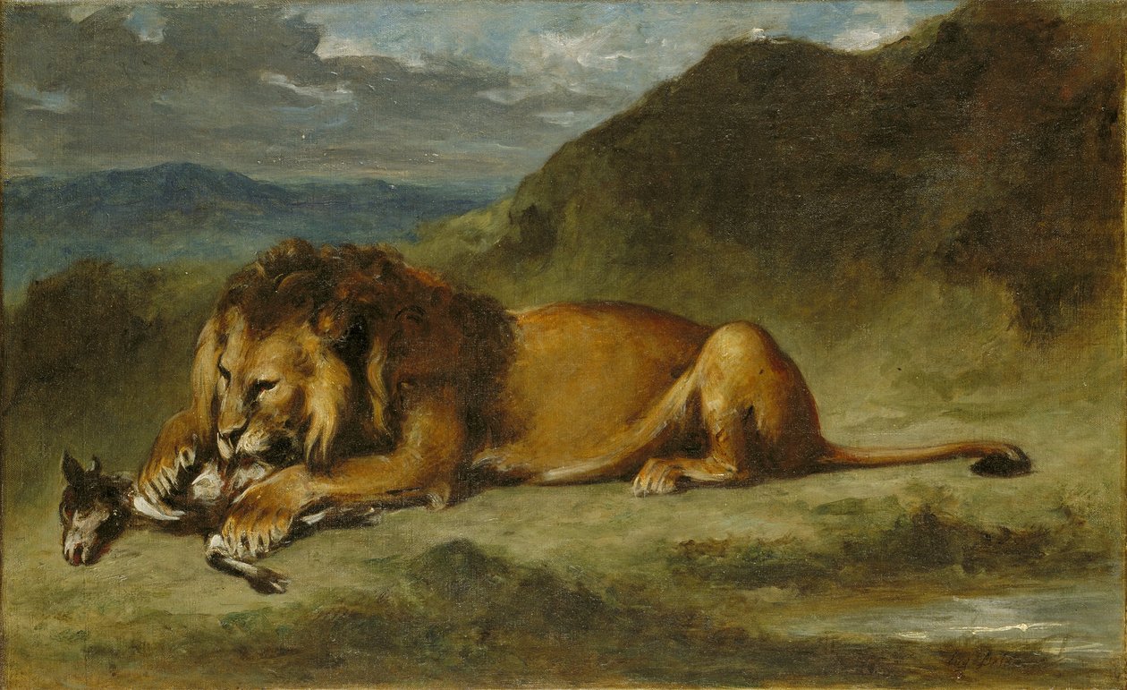 keçi yiyen aslan by Imitator of Eugène Delacroix