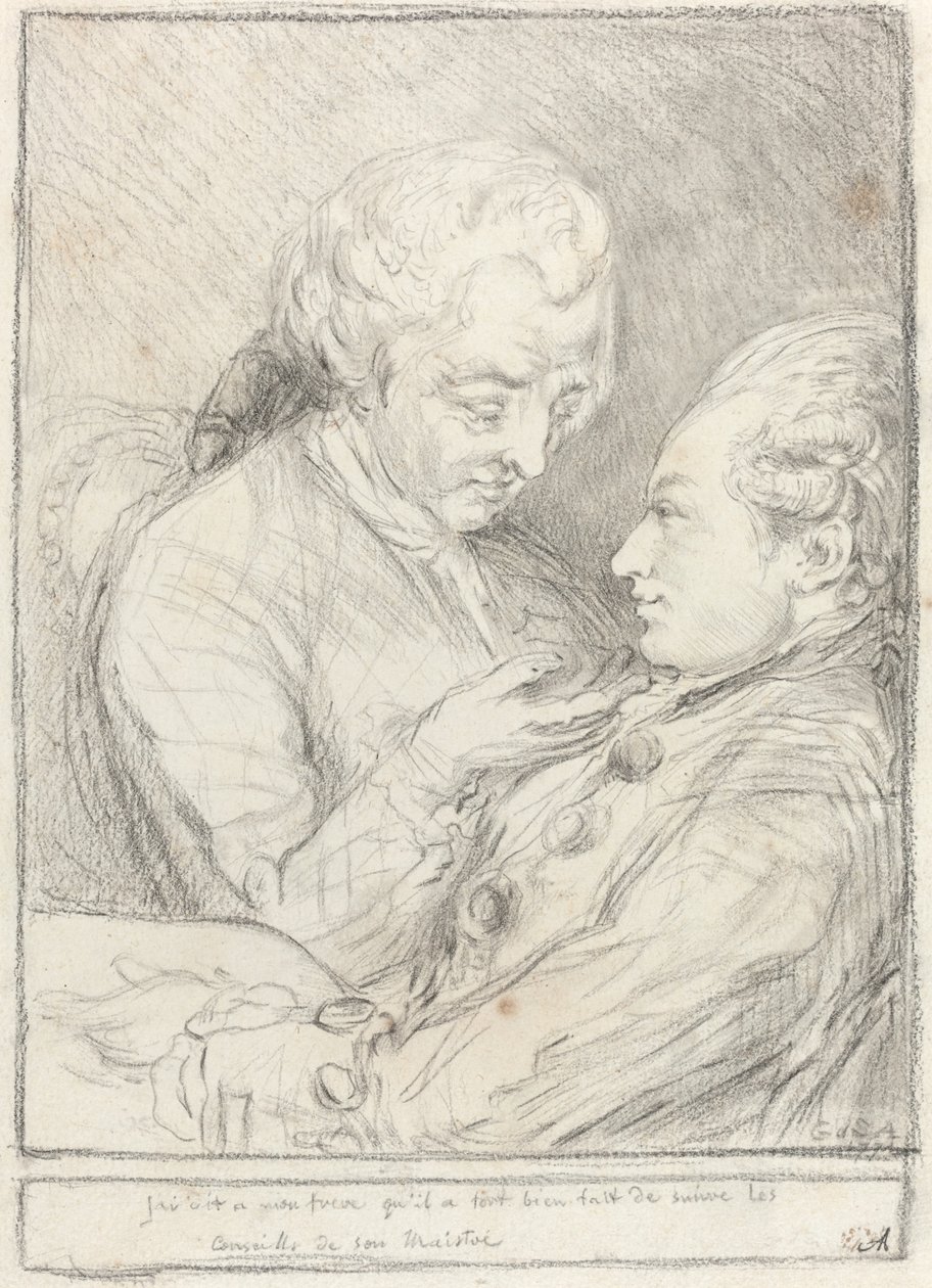 Sanatçının Küçük Kardeşi Augustin Saint-Aubin ile Portresi by Imitator of Gabriel Jacques de Saint Aubin