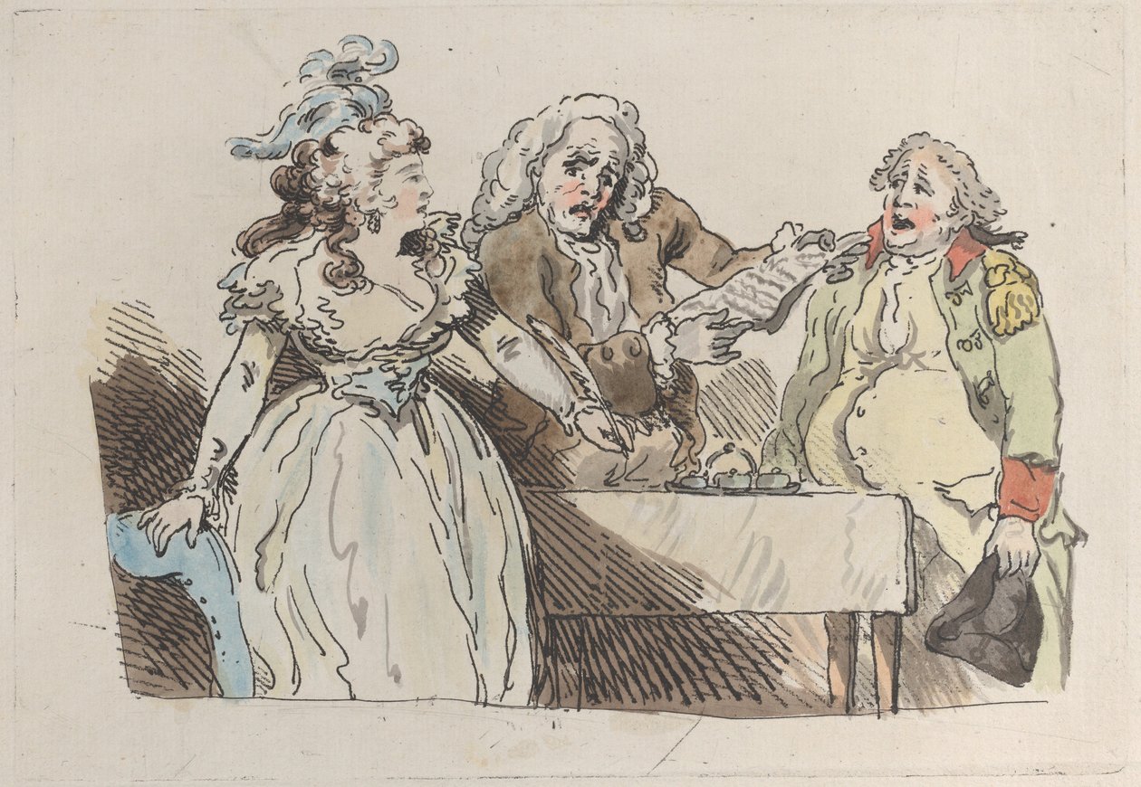 Genç Bir Kadın Mirasçı Bir Belgeyi İmzalamaya Hazırlanıyor, 1780-1800., 1780-1800. by Imitator of Thomas Rowlandson.