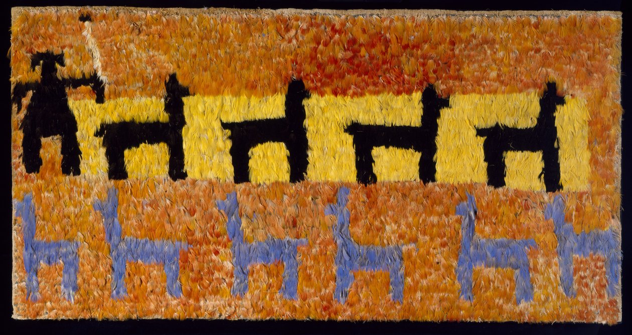 Lama ve lama çobanı ile tüy paneli, MS 1450-1534 (dokuma pamuk ve tüyler) by Incan