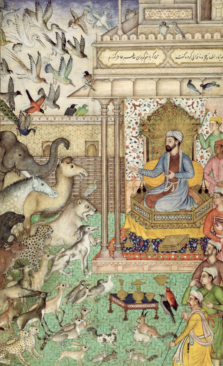 İçinde. 04,f.74r Kral Süleyman ve hayvanlar, c.1595 by Indian School