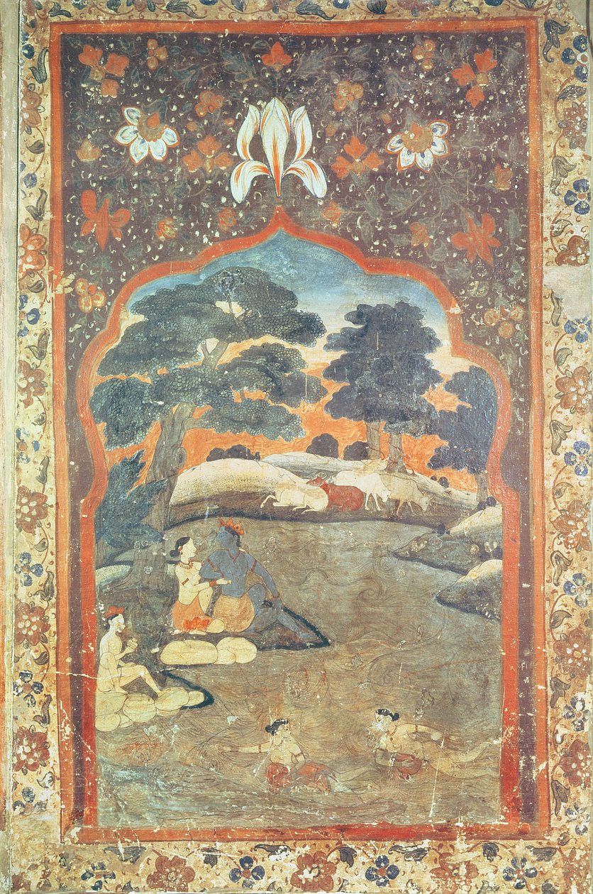Bir Nehrin Yanında Krishna ve Radha, Pahari Okulu by Indian School
