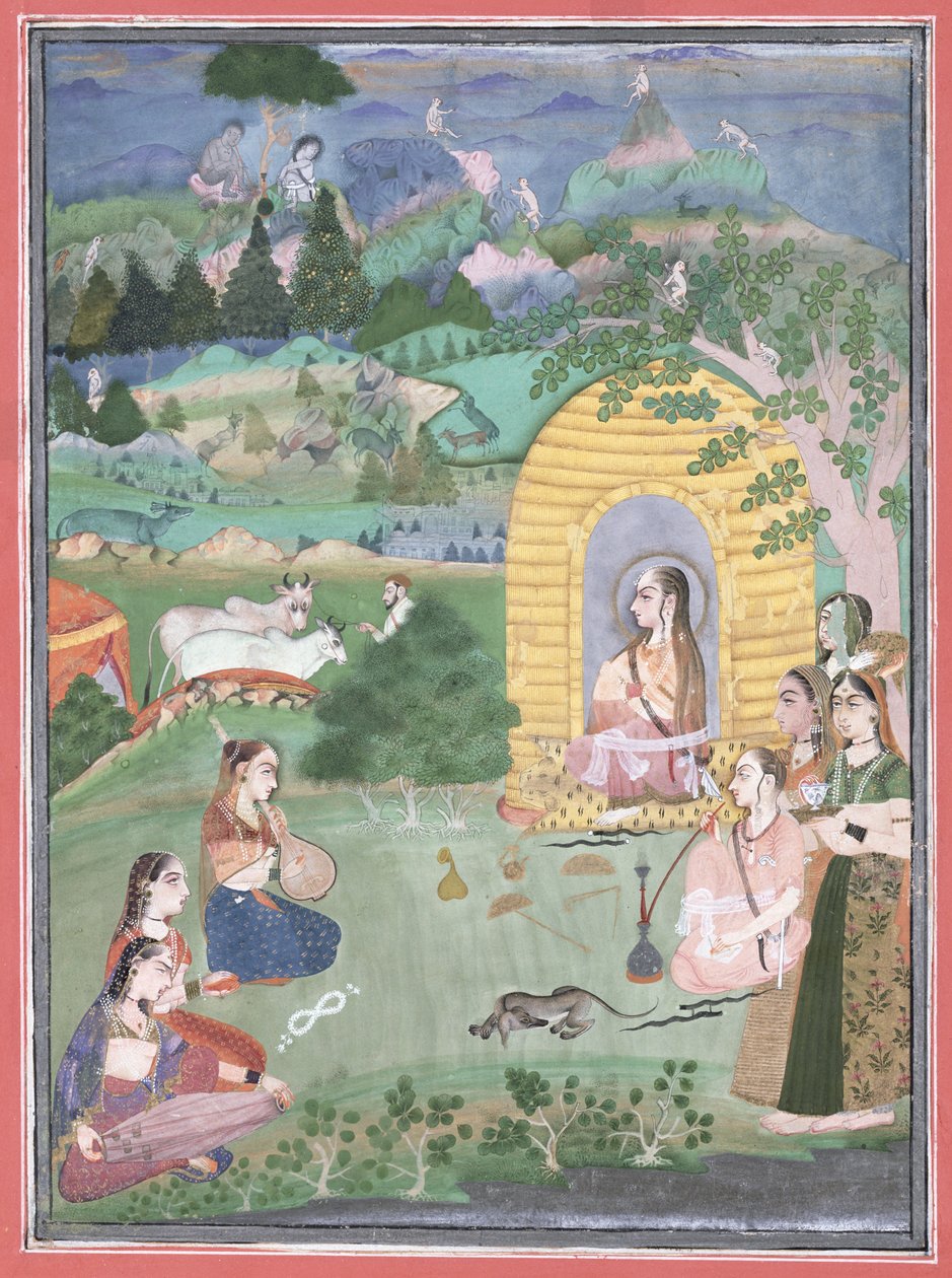 Bir manzaradaki bir yogininin minyatür resmi, Bikaner, 1680 (beyaz kağıt üzerinde opak mineral renkler) by Indian School