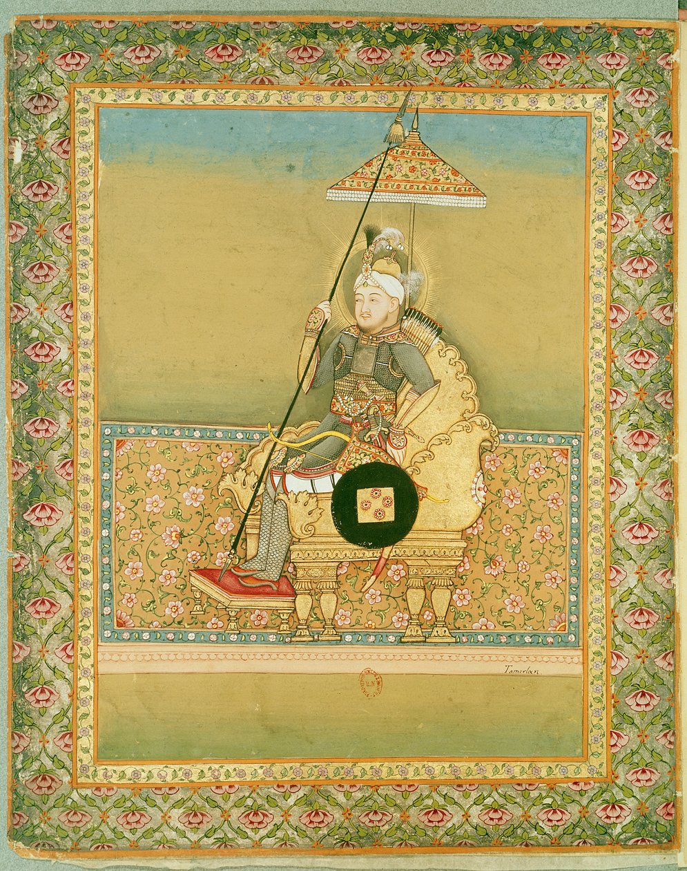 Timurlenk (1336-1404), Moğol imparatorlarının portrelerinden oluşan bir albümden, 1774 by Indian School