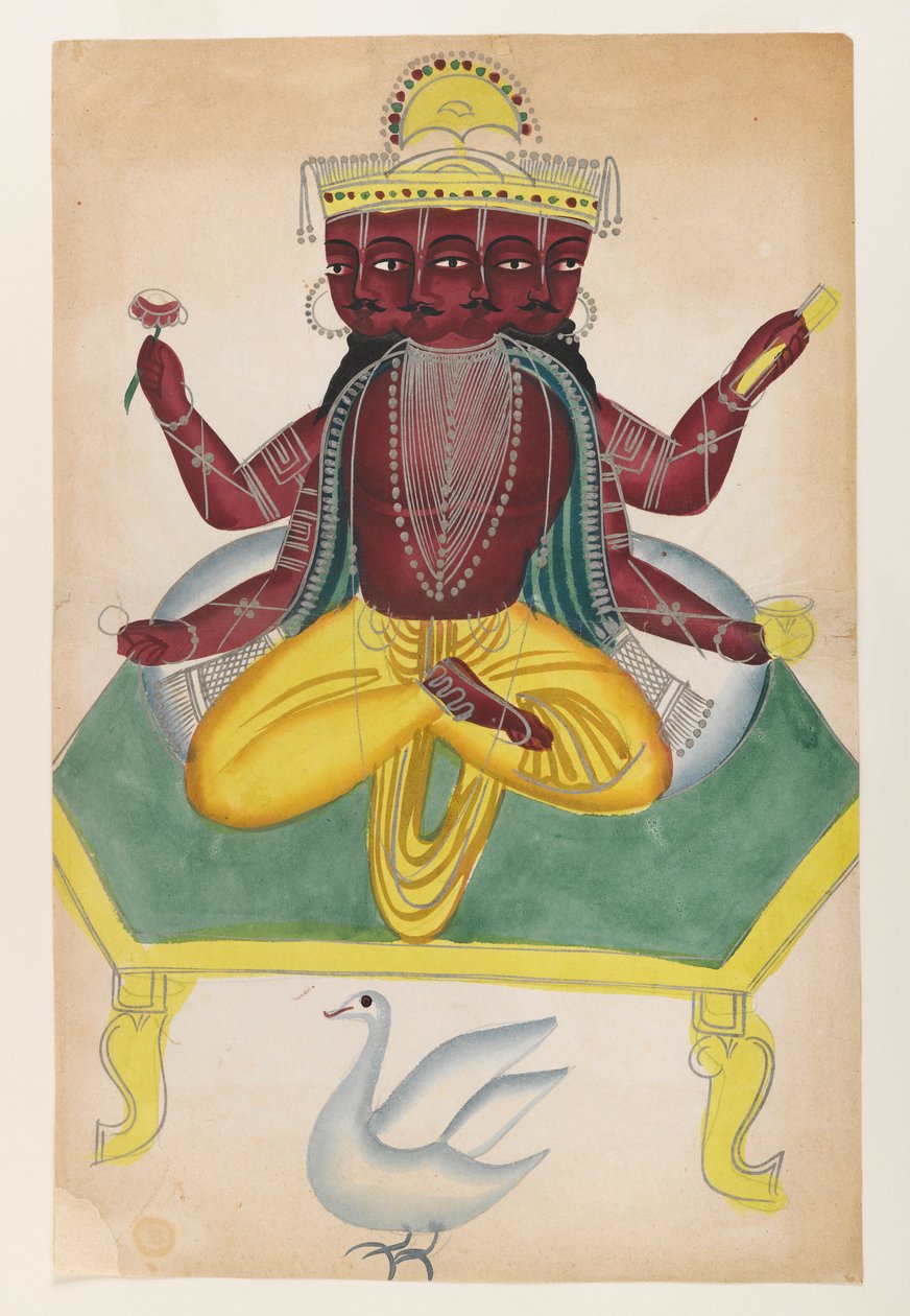 Brahma, 19. yüzyıl sonu - 20. yüzyıl başı (cilalı kalay desenli kağıt üzerinde wc) by Indian School