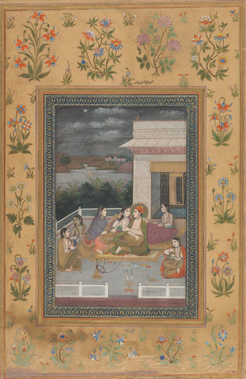 Müzisyenler ve Müzisyenlerle Çevrili Bir Terasta Bir Çift by Indian 18th Century