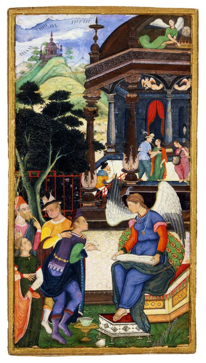 Bir Grup Avrupalı ile Sohbet Eden Bir Melek, c. 1610 by Indian Art