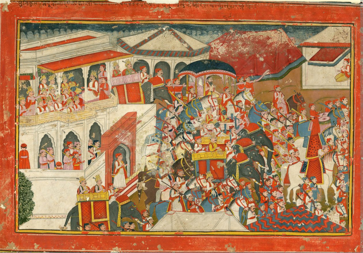 Bir saraydan yola çıkan Krishna ve Balarama, c. 1840 by Indian Art