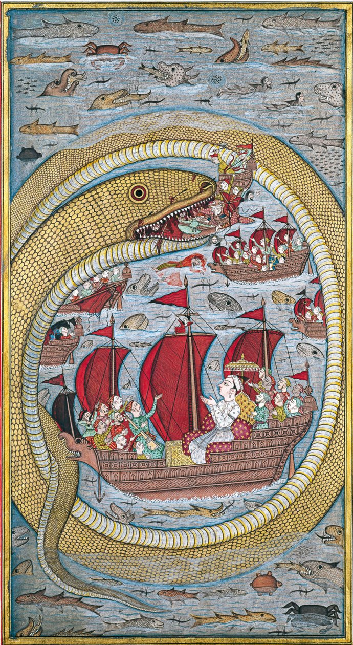 Deniz yılanı kraliyet filosunu yutar, 1670 by Indian Art