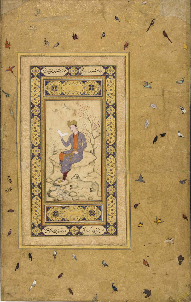 Bir manzarada okuyan genç adam, c. 1608-1610. by Indian Art.