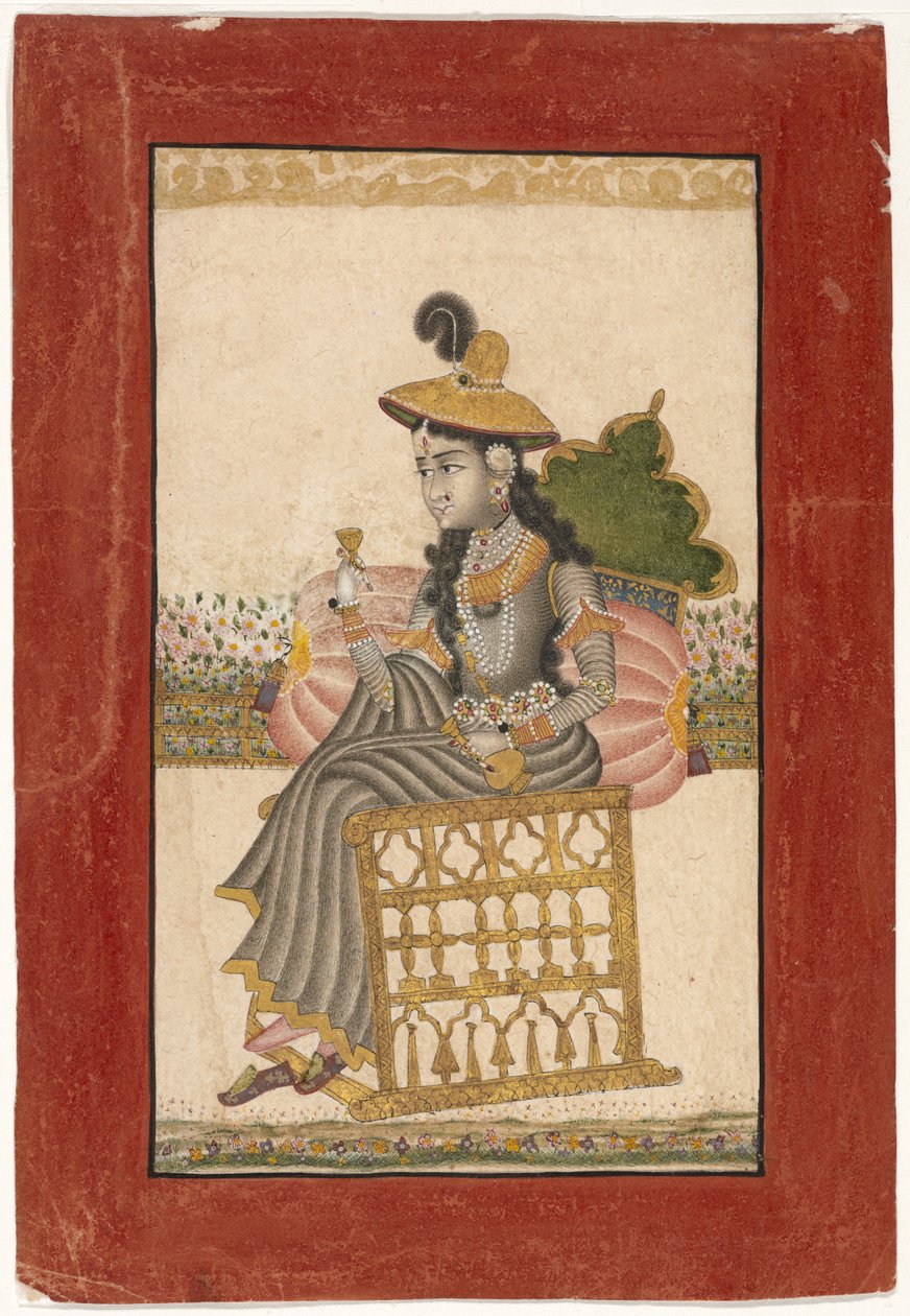 Bejeweled Lady, Kota Okulu, 1690-1720 (kağıt üzerinde altın ile guaj) by Indian School