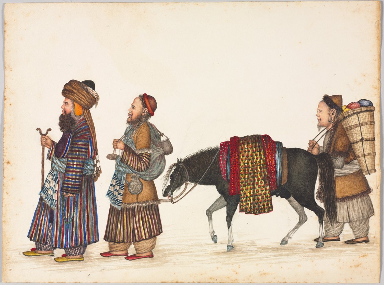 Bir Tatar Ailesi , yak. 1885 (kağıt üzerine mürekkep, suluboya ve altın) by Indian School