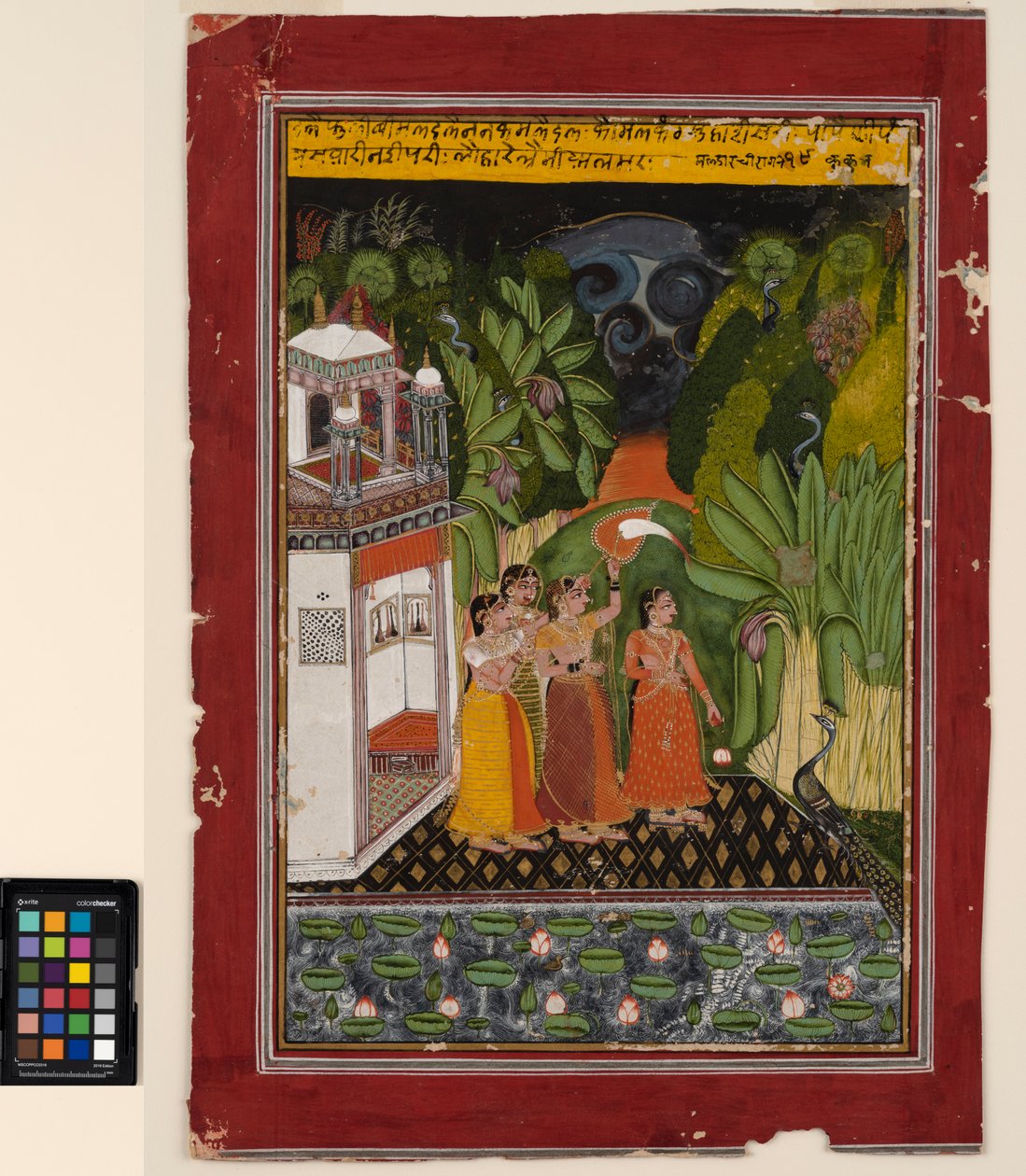 Bir Kahraman, Kahramanını bekler, c.1740 (kağıt üzerinde opak suluboya ve altın rengi) by Indian School