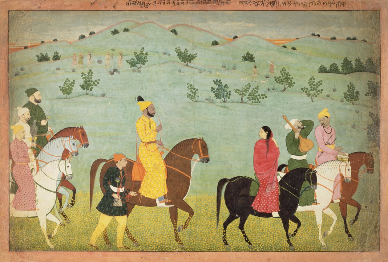 Bir Jasrota prensi, muhtemelen Balwant Singh, binicilik gezisinde, Nainsukh tarafından (fl. 1740-50) Keşmir, c.1751 by Indian School