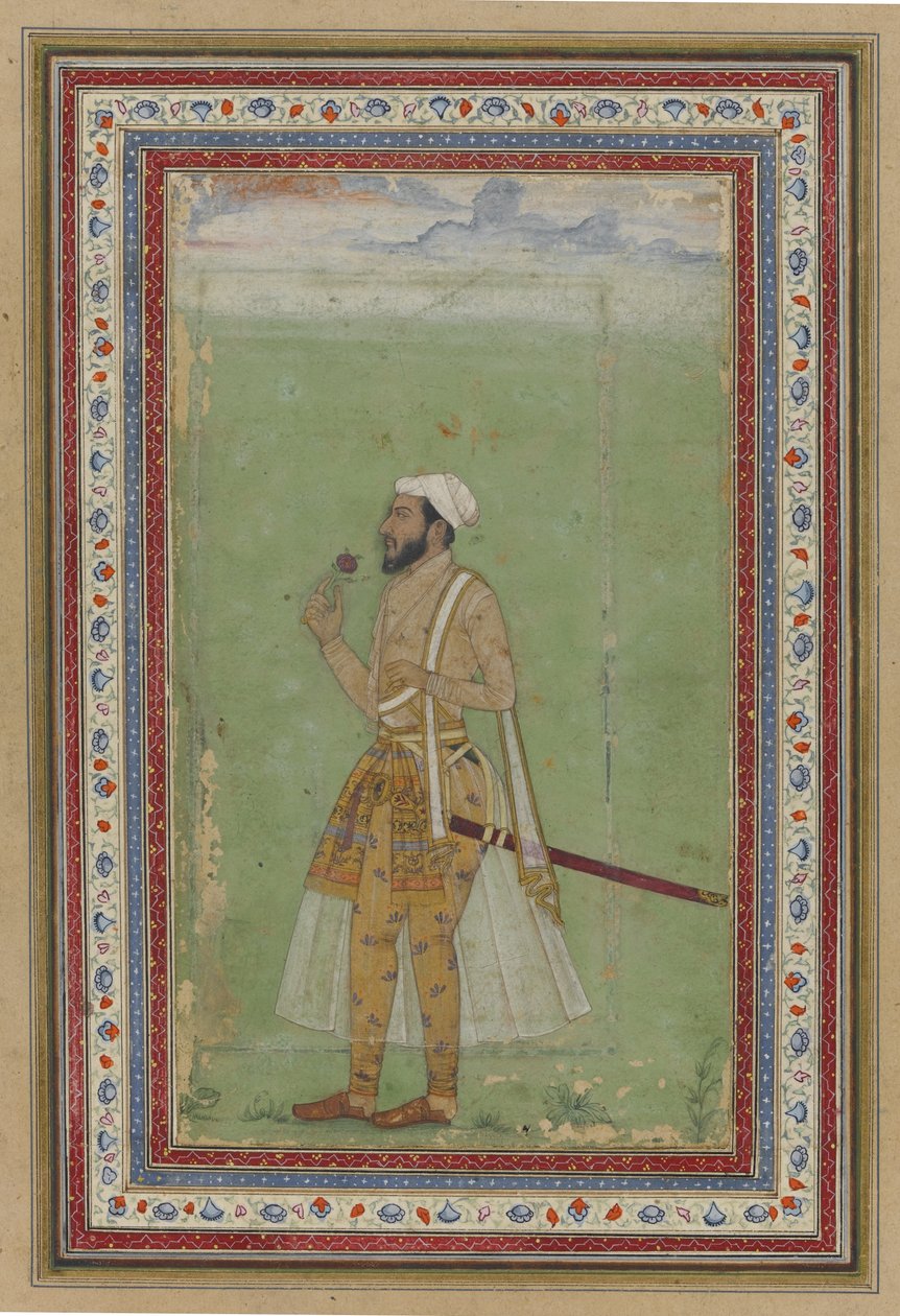 A Mughal Dignitary, c.1640 (kağıt üzerinde wc ve altın) by Indian School