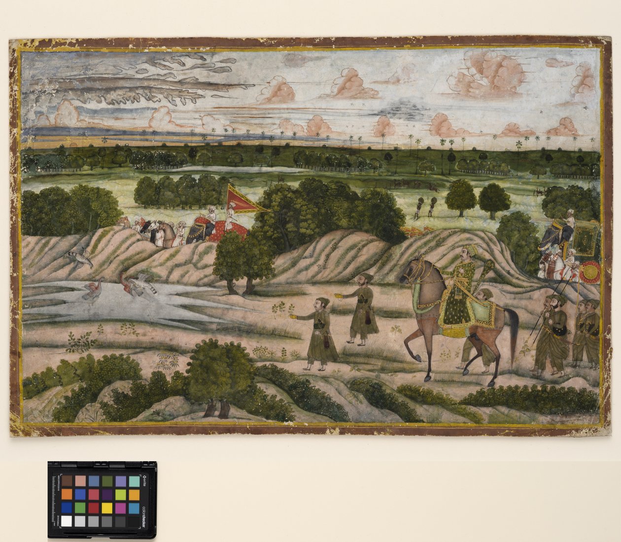 Bir Nawab ve hizmetlileri bir av gezisinde, c.1780 (kağıt üzerinde opak suluboya ve altın) by Indian School