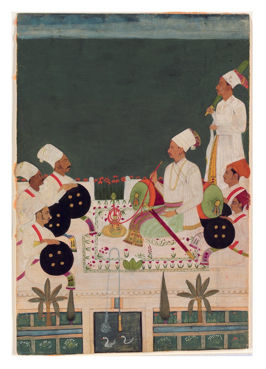 Akrabalarıyla Rathore Chief, c.1700 (kağıt üzerinde opak wc ve altın) by Indian School