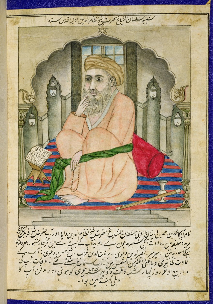 Deccan metinli Fars tarzında bir minyatür albümünden bir niş içinde oturan bir Sufi adaçayı by Indian School