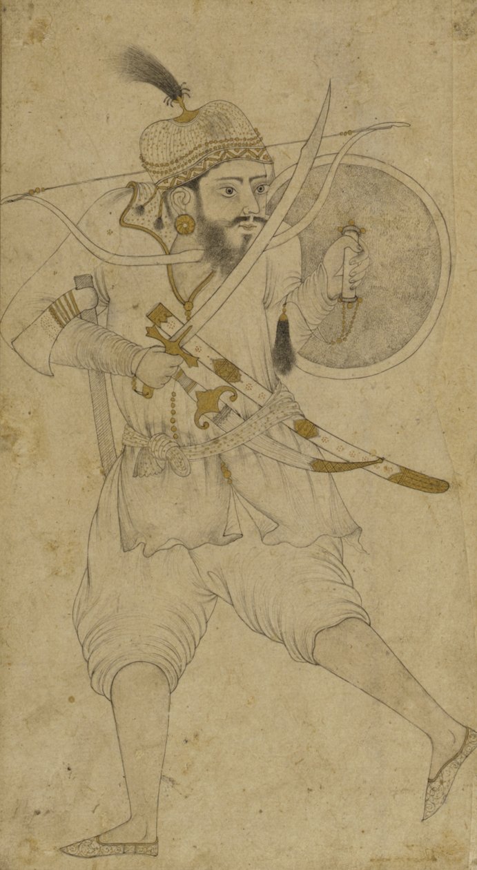 Bir Tatar askeri, Ahmadnagar, Deccan platosu (kağıt üzerinde mürekkep ve hafif renk tonu) by Indian School