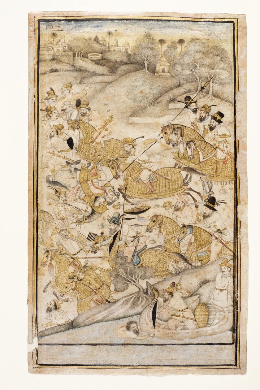 Avrupalılar tarafından yapılan bir savaş, c.1700 (kağıt üzerinde opak wc ve altın) by Indian School