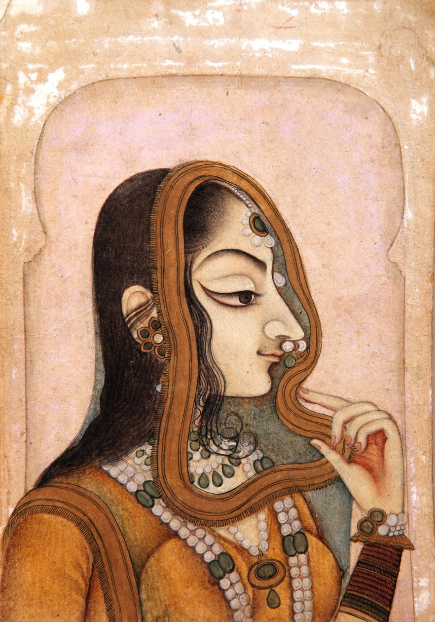 Güzel bir kadın, bir kemerle çerçevelenmiş, c.1800 (kağıt üzerinde opak wc ve altın rengi) by Indian School