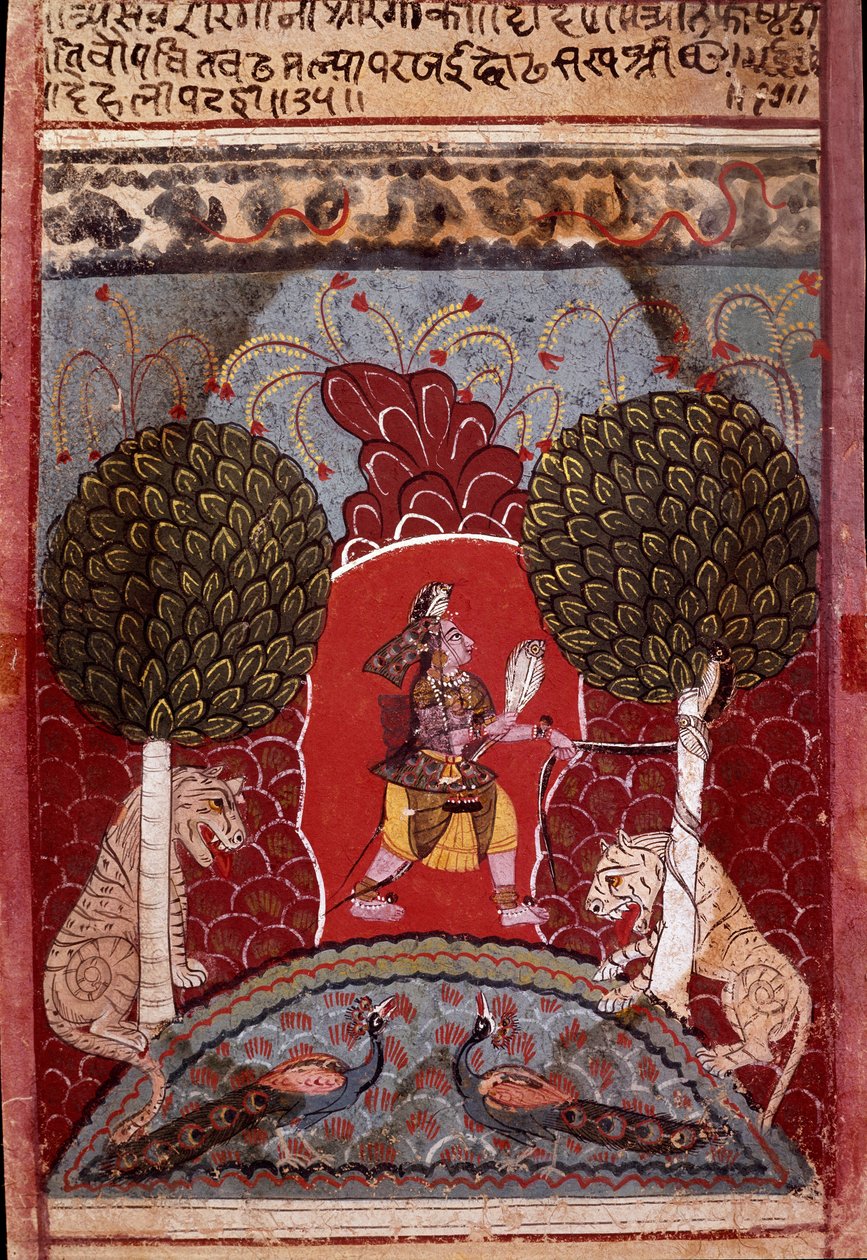 Hayvanlarla dolu bir ormanda bir kobra yılanı yakalandı 1680 civarında Malwa okulunun (Hint) minyatürü Özel koleksiyon by Indian School