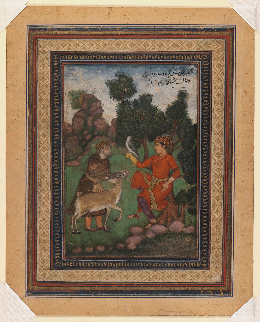 Bir şahin ve av bekçisi, c.1600 (kağıt üzerinde wc) by Indian School