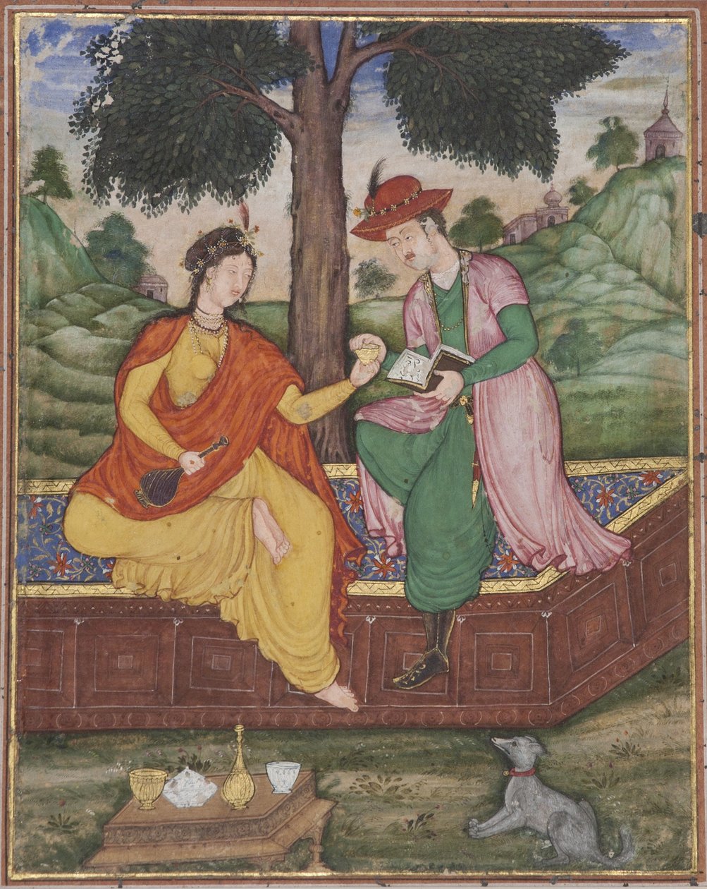 Bir ağacın altında oturan kadın ve erkek, c.1590 (kağıt üzerinde opak klozet) by Indian School