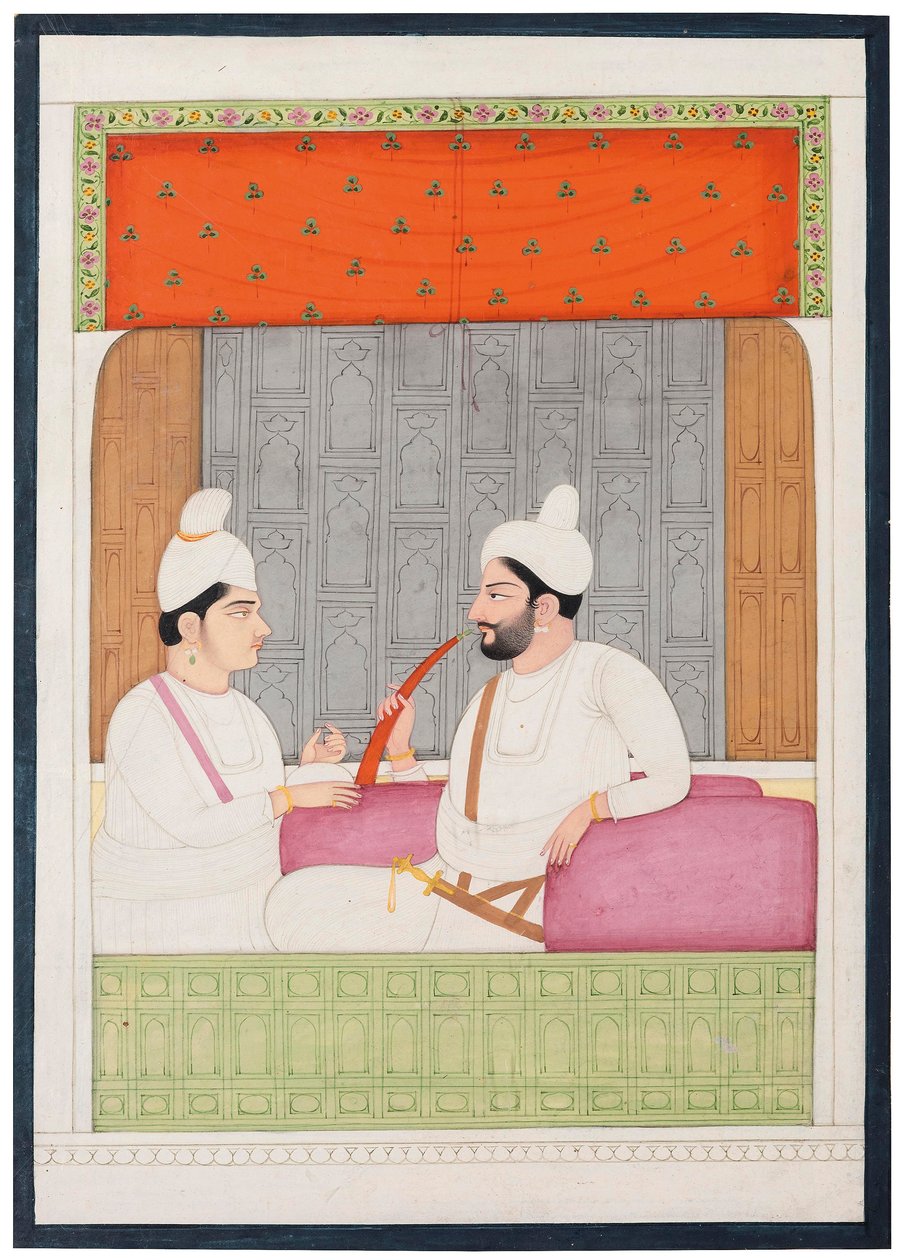 Kangralı Raja Sansar Chand ve oğlu Aniruda Chand, Kangra, Punjab Hills, Kuzey Hindistan'ın portresi by Indian School