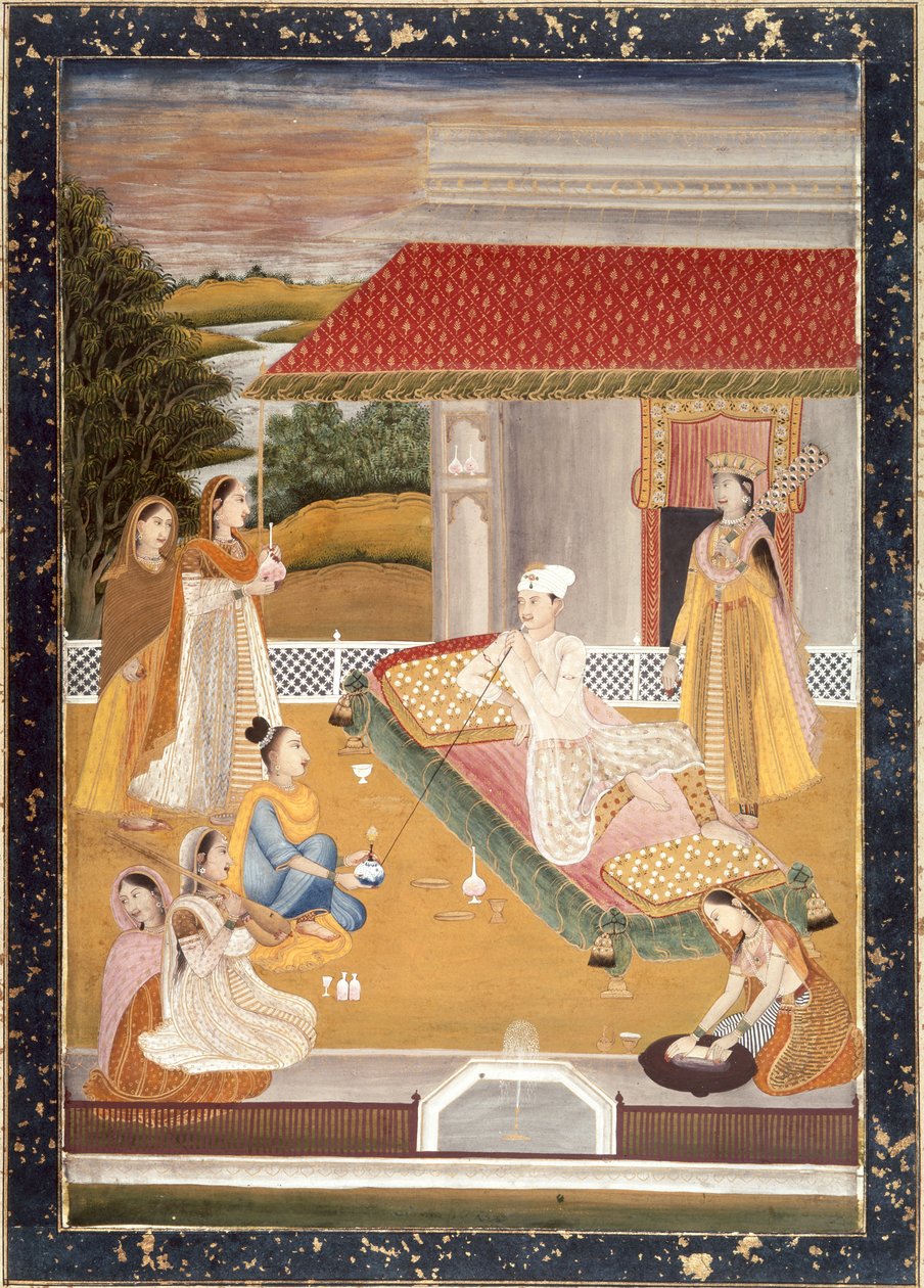 Bir prens sigara içiyor (kağıt üzerine sulu boya) by Indian School