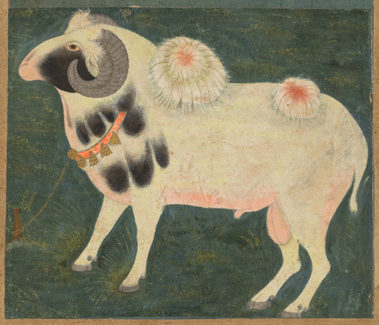 Altın zincirli bir kraliyet koçu, c. 1585 (kağıt üzerine opak suluboya ve altın) by Indian School