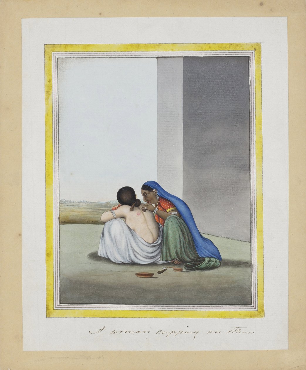 Bir başkasını kucaklayan bir kadın, c.1815 (kağıt üzerinde opak klozet) by Indian School