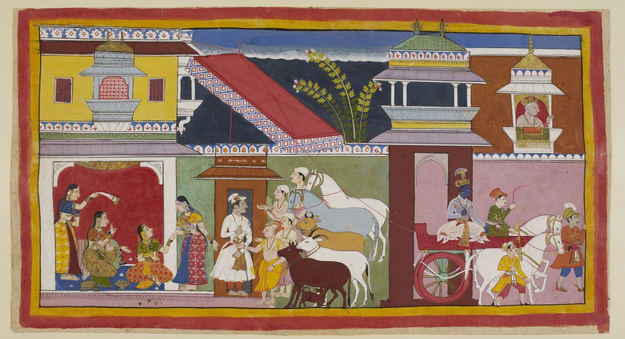 Ekle 15296 (1) f.13r, Sağda, Rama kendi sarayına dönmek için Dasaratha