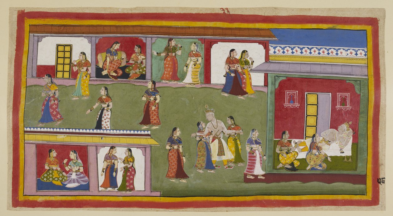 15296 (1) f.58r ekleyin, Kralın vezirleri tarafından sarayına geri dönmesine yardım edilir. Kaikeyi