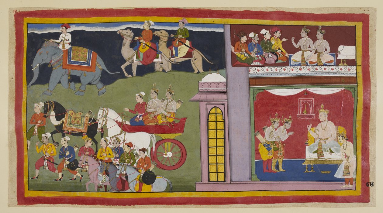 Ekle 15296 (1) f.84r, Haberciler, bir üst odadaki prenslere Ayodhya