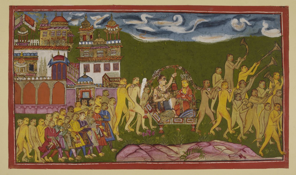 15296 (2) f.43r ekleyin, Sugriva ve Laksmana, Kiskindha