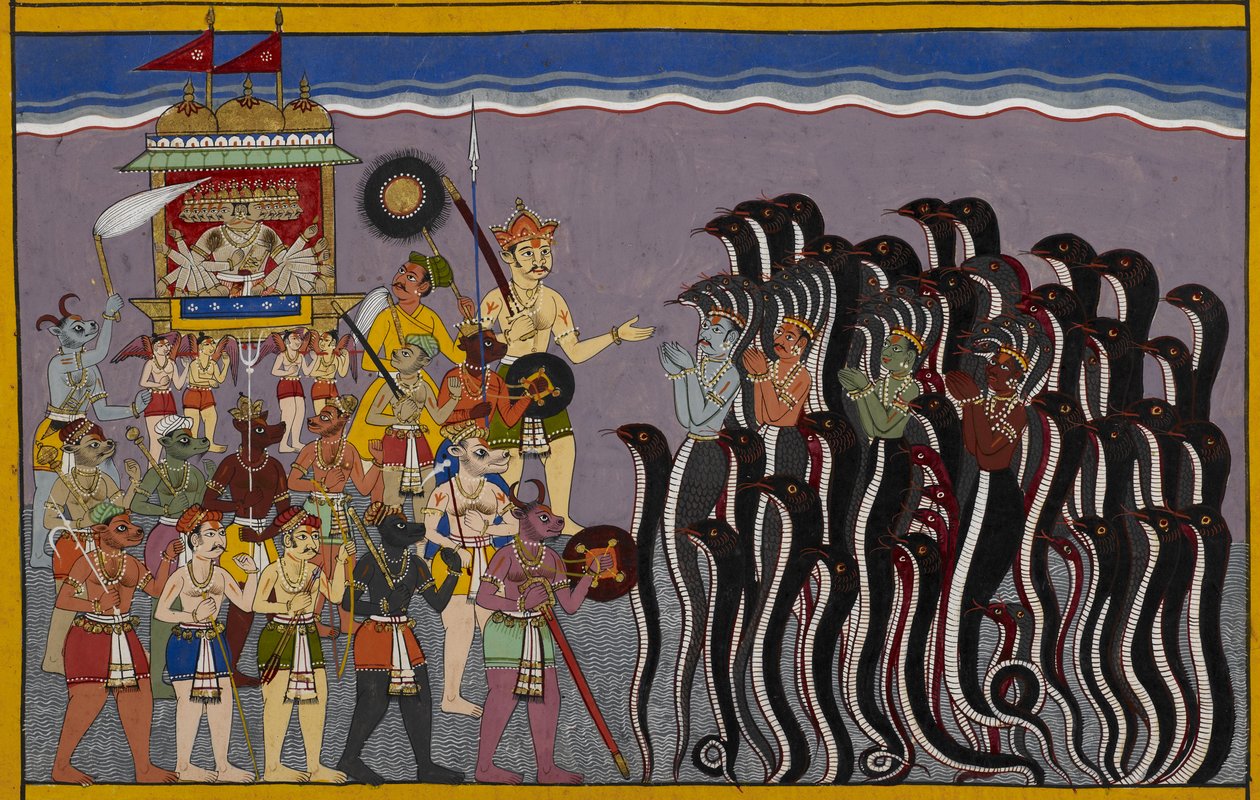 Ekle 15297(2) f.43r Ravana, okyanusun dibinde bulunan cehennem olan sulu bölgelere veya rasatala