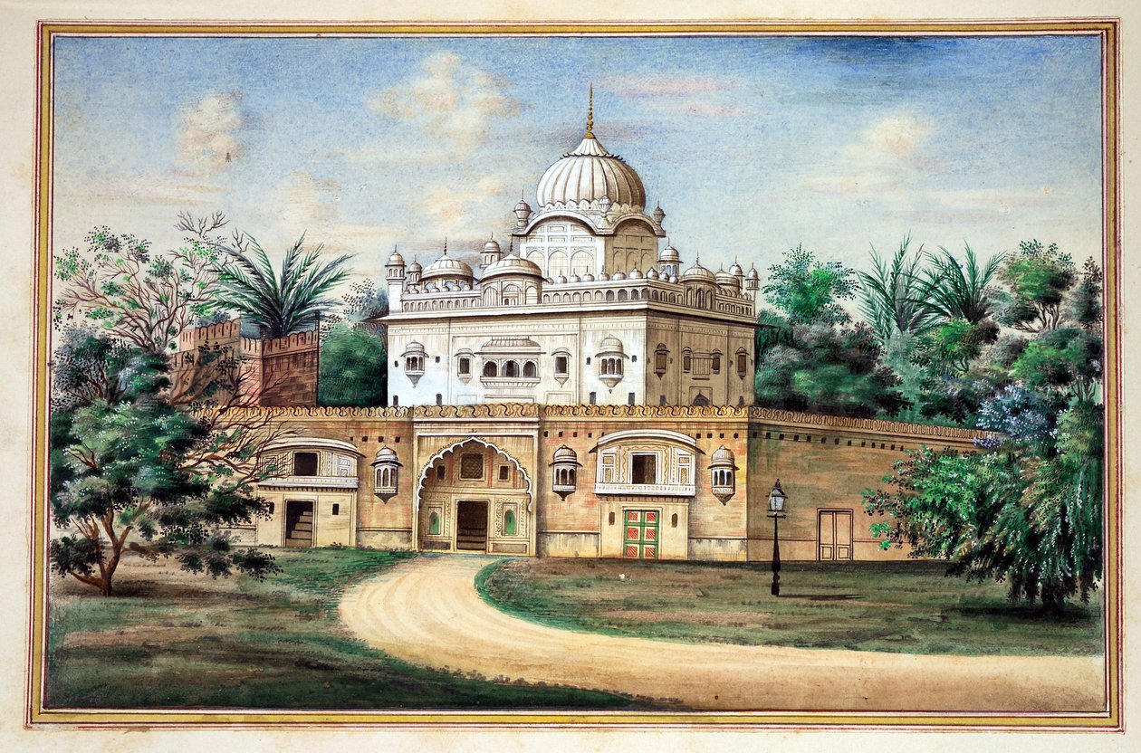 Akali Temple Amritsar, The Kingdom of the Punjab, its Rulers and Chiefs, cilt II, kimliği belirsiz bir Hintli sanatçının 30 suluboya çalışması, c.1840 (kağıt üzerinde wc) by Indian School