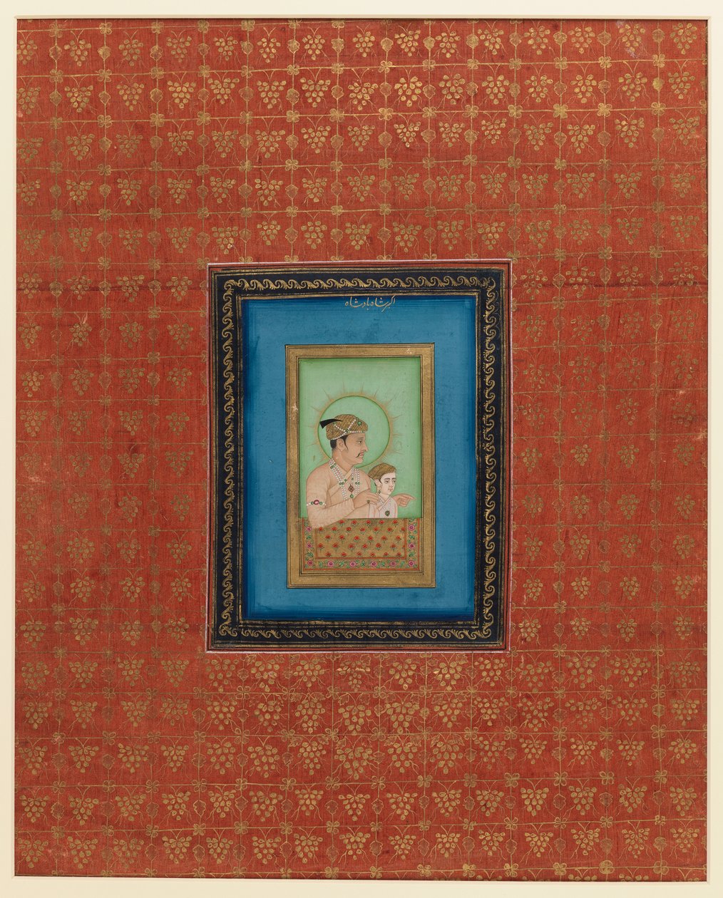 Ekber ve oğulları veya torunlarından biri, 1875-1900 (kağıt üzerinde opak wc ve altın) by Indian School