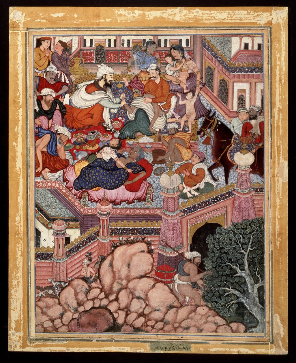 Amr, Cerrah Mazmahil kılığında, Antali Büyücüleri Üzerine Şakalar Yapıyor, yakl. 1570 (pamuk üzerine opak suluboya ve altın) by Indian School