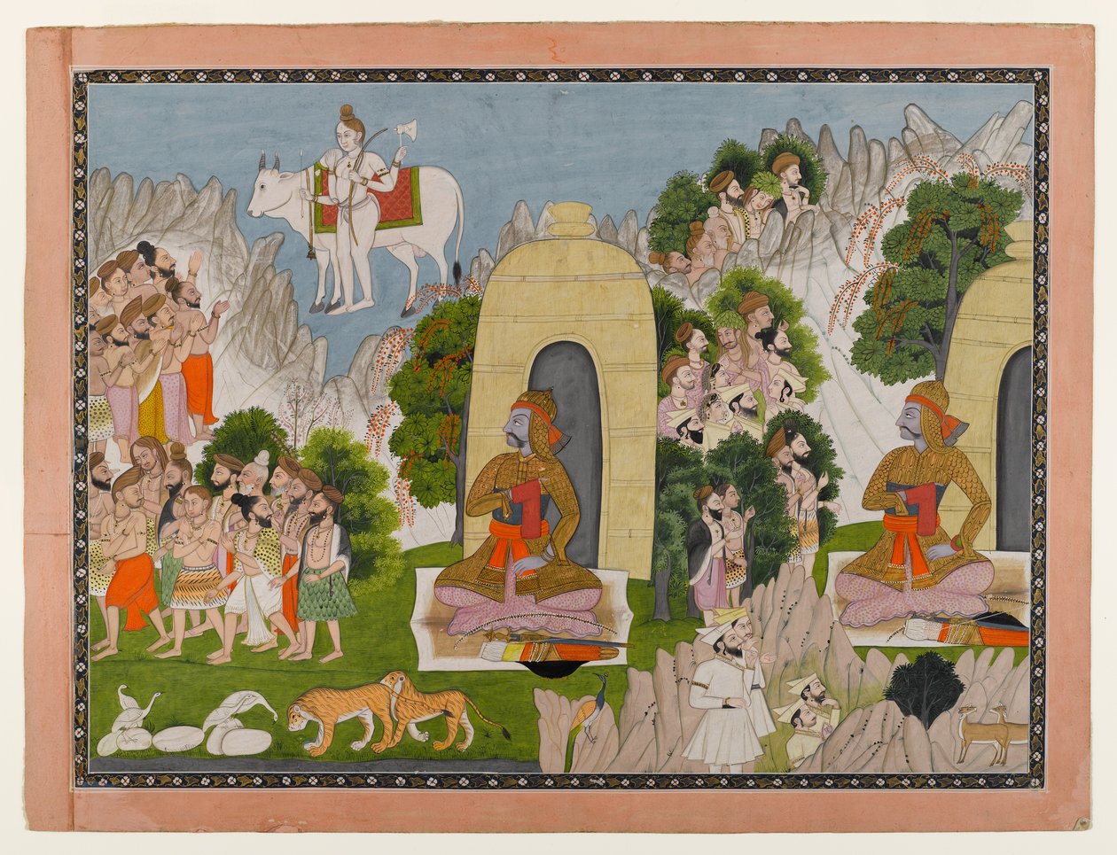 Arjunas Kefaret, Mahabharata serisinden sahne, c.1825-40 (kağıt üzerinde wc ve altın) by Indian School