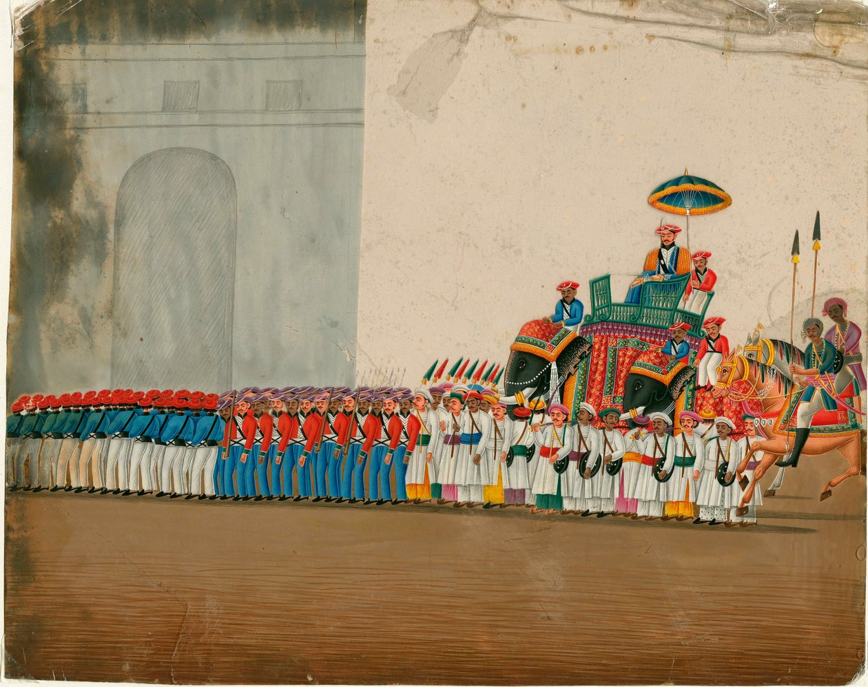 Hint sanatı: filinin üzerindeki padişah (sultan file biniyor) Guaj yaklaşık 1800 Dim 18,6x23,5 cm Özel Koleksiyon by Indian School
