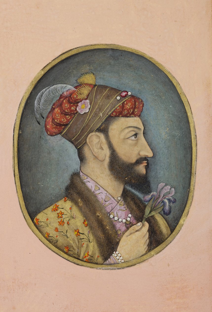 Bir iris tutan Aurangzeb Bahadur, c.1650 (kağıt üzerinde opak wc ve altın) by Indian School