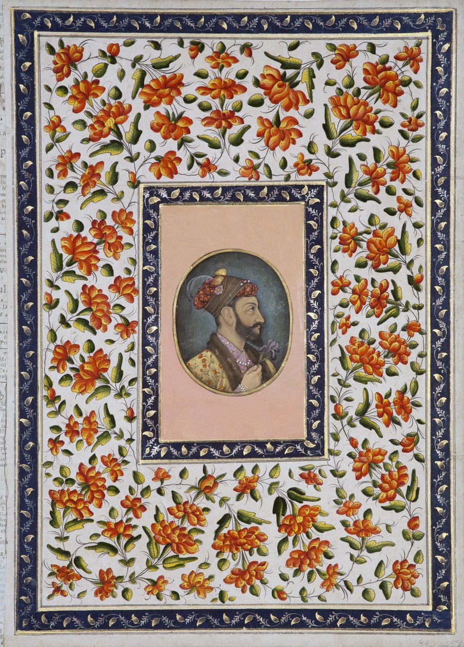 Bir iris tutan Aurangzeb Bahadur, c.1650 (kağıt üzerinde opak wc ve altın) by Indian School