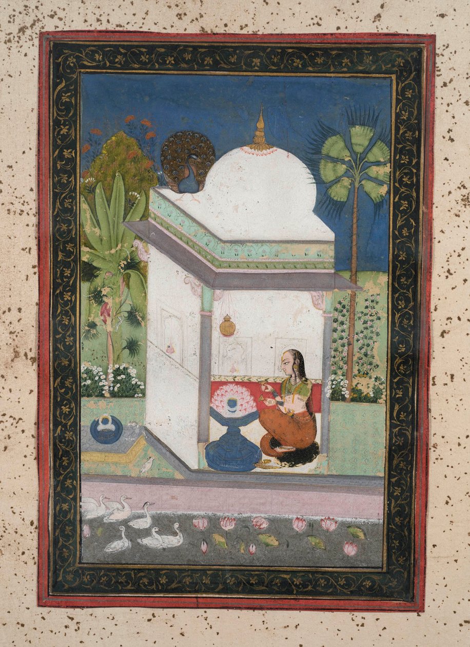 Bhairavi Ragini, c.1790 (kağıt üzerine guaj, altın süsleme) by Indian School