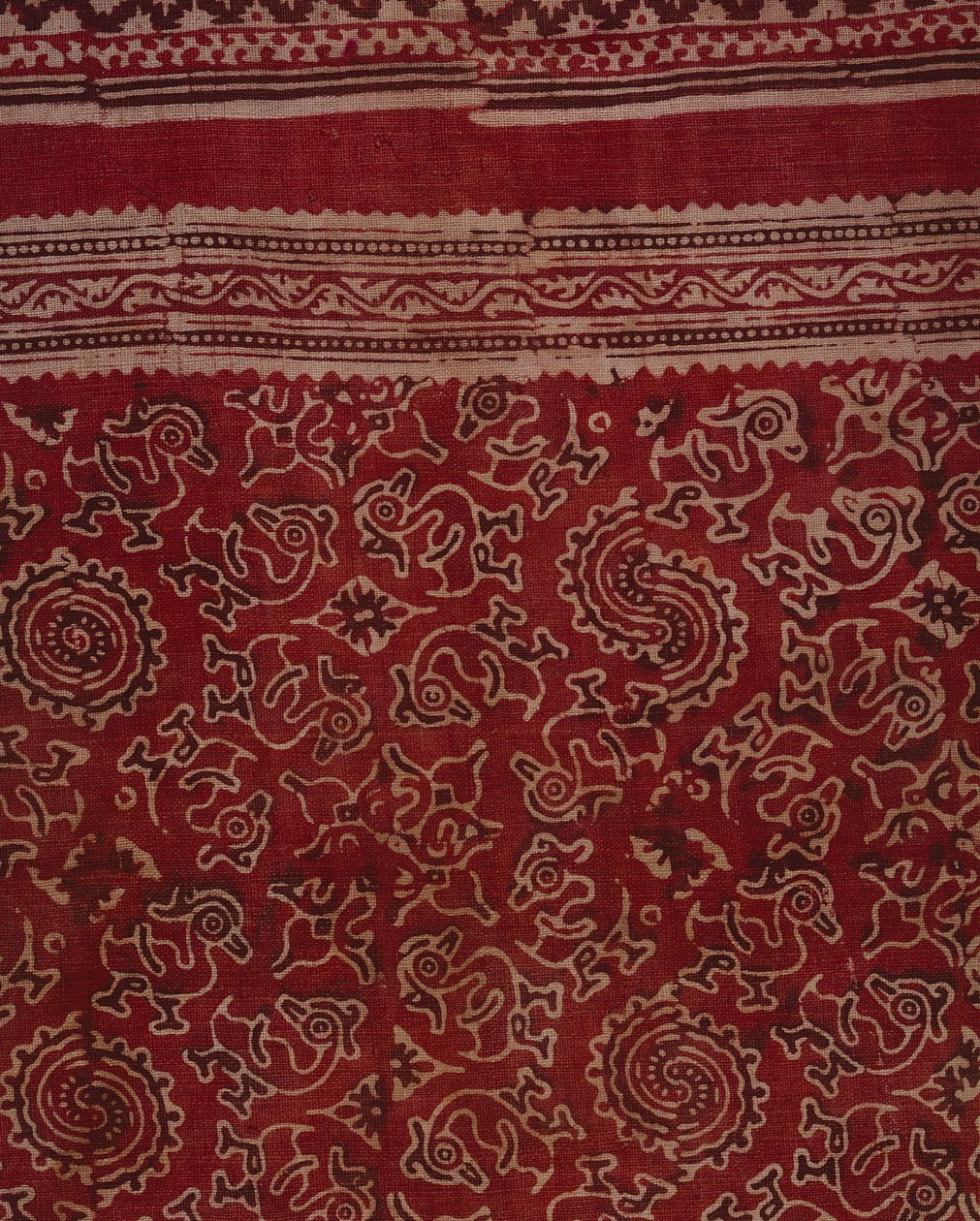Kaz, lotus tomurcuğu ve rozet desenli ihracat ticareti için blok baskılı tekstil, Hint, c.1500 (pamuk) (detay) by Indian School